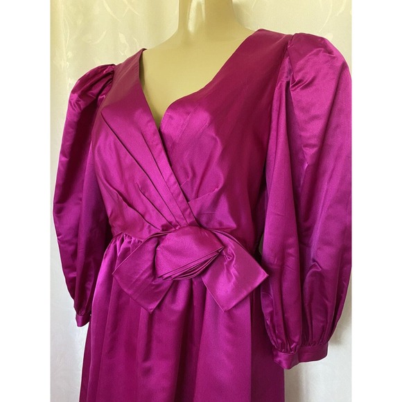 Victoria Royal Ltd Gown Maxi Dress Satin V neck Balloon Sleeve Fuchsia B… - Picture 5 of 9